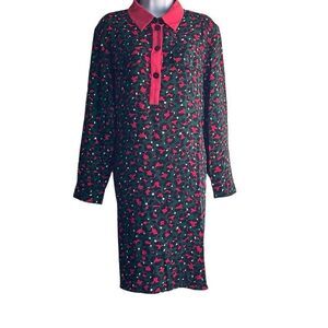 Marc Cain Red Black Leopard Print Shirt Dress Collared Pockets US 10 N4 NWT $380